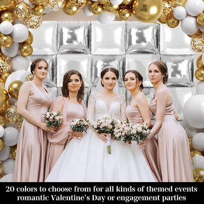 Silver and White Square Foil Balloons 25 Pcs Metallic Silver and White Balloons - Image 4