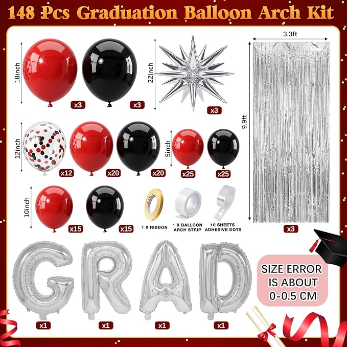 Capoda 148 Pcs Red and Black Balloon Garland Arch Kit Racing Party Decorations - Image 2