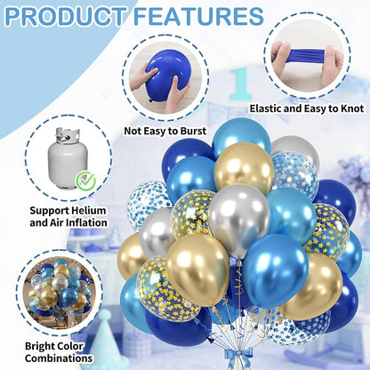Navy Blue Gold Silver Balloons, 12 Inch Pearl Navy Blue Metallic light Blue - Image 3