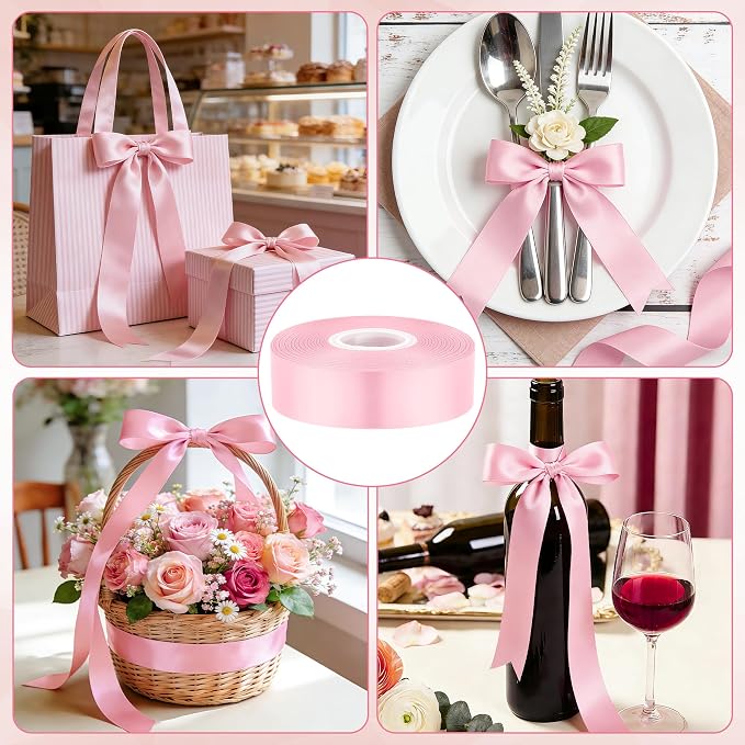1In 30Yards Pink Satin Ribbon for Flower Bouquet Baby Shower Mother's Day | - Image 4