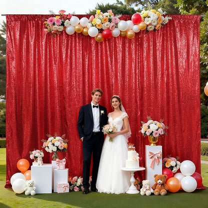 SquarePie 10x10ft Red Sequin Backdrop, High Density Non-Transparent Glitter by SquarePie