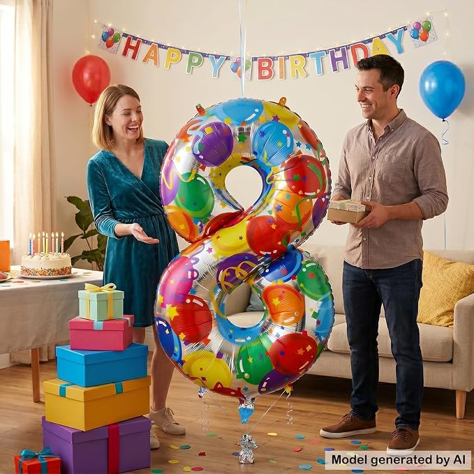 40 Inch Number 8 Balloon Colorful Foil Balloons - Image 3
