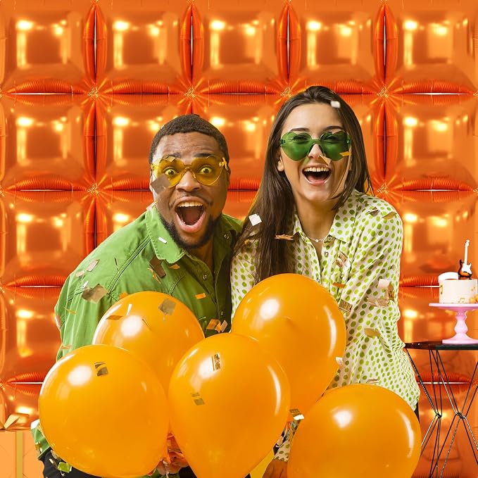 NISOCY 25PCS Metallic Orange Square Foil Balloons Wall Backdrop | Double Sided - Image 6