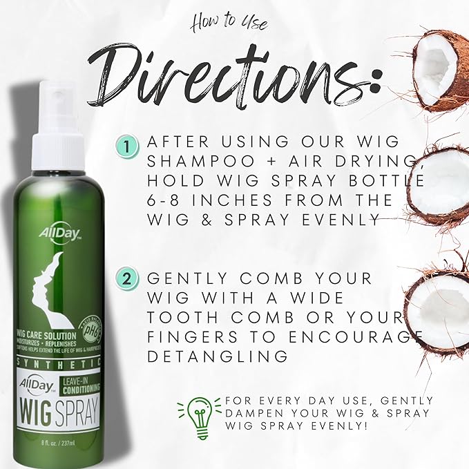 AllDay Locks Synthetic Wig Spray (8 oz) | Revitalizing & Refreshing Leave-In Conditioner | Smoothens, Detangles & Nourishes | Cleanses, Softens and Revitalizes Synthetic Hair | 8 oz