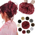 Messy Bun Hair Piece Wavy Curly Scrunchies Fluffy Donut Thick Updo Elegant Chignon Hairpieces for Women Girls, Dark Red 1.4oz