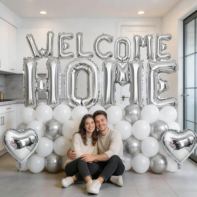 Welcome Home Balloons Silver, 40Inch HOME and 16Inch Welcome Foil Balloons - Image 3