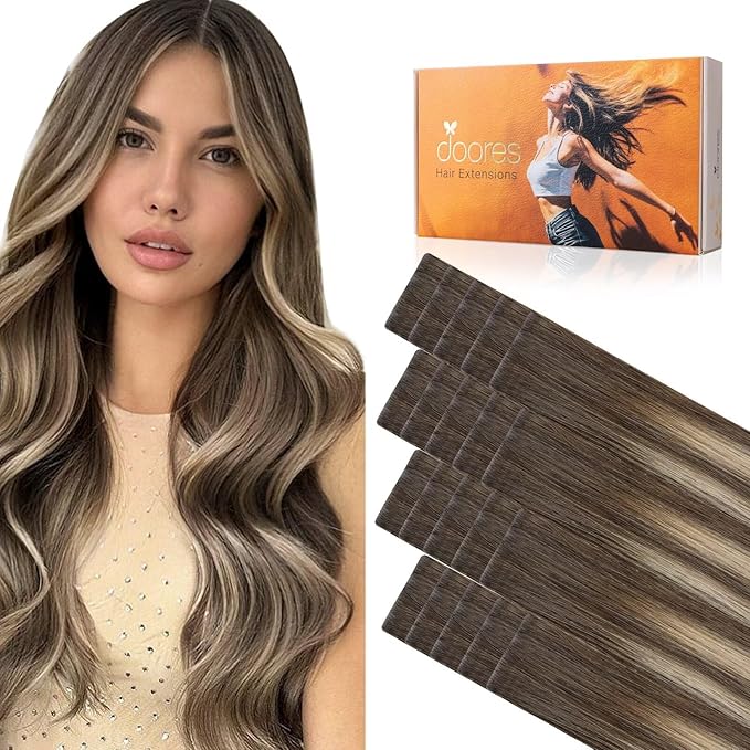 DOORES Invisi Edge Tape in Hair Extensions, Chocolate Brown to Honey Blonde 10 Injection Tape-ins with 10 Injection Tape-ins 50g 20 Inch,Invisible Injected Tape in Extensions