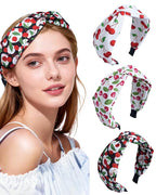 ACECHA 3 Pack Cherry Headbands for Women Girls Fashion, Bunny Ears & Knot Bow Head bands, Stretchy Soft Wide Hair Bands, Cute Hair Accessories Outfits Vacation Gifts Knot Bow B