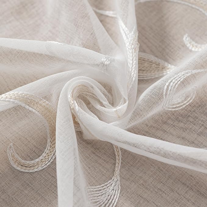 Kitchen Sheer Cafe Curtains Embroidered Leaves Beige 26Wx36L | Light Filtering - Image 4