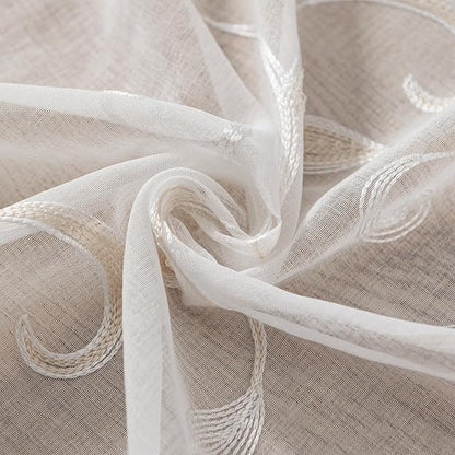 Kitchen Sheer Cafe Curtains Embroidered Leaves Beige 26Wx36L | Light Filtering - Image 4