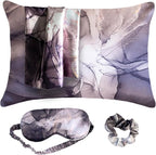 Satin Pillowcase Gift Set for Women – Marble Black, Silky Soft, Reduces Frizz | Includes Satin Eye Mask & Scrunchie | for Curly Hair, Sensitive Skin | Gift for Mom, Daughter, Girlfriend