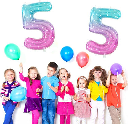 Number 5 Foil Balloon with Crown, 40-Inch Gradient | Gradient star print number - Image 2