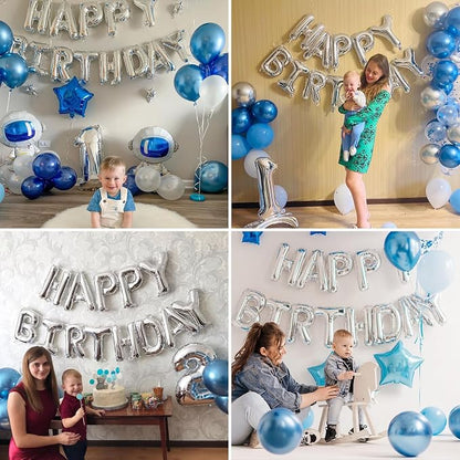 Silver Happy Birthday Balloon Banner, 16 Inch Foil Mylar Happy Birthday - Image 7