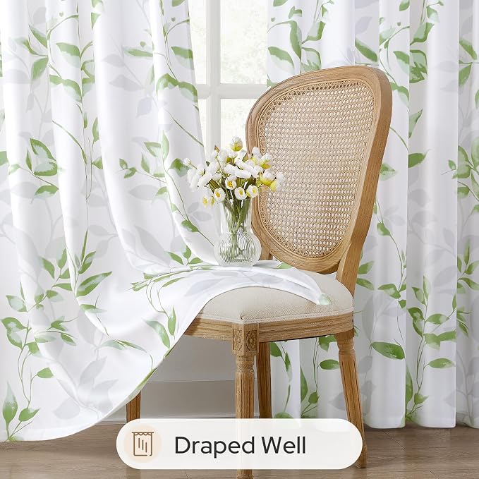 HOMEIDEAS Non-See-Through Sage Green and White Privacy Sheer Curtains 52 X 63 - Image 4