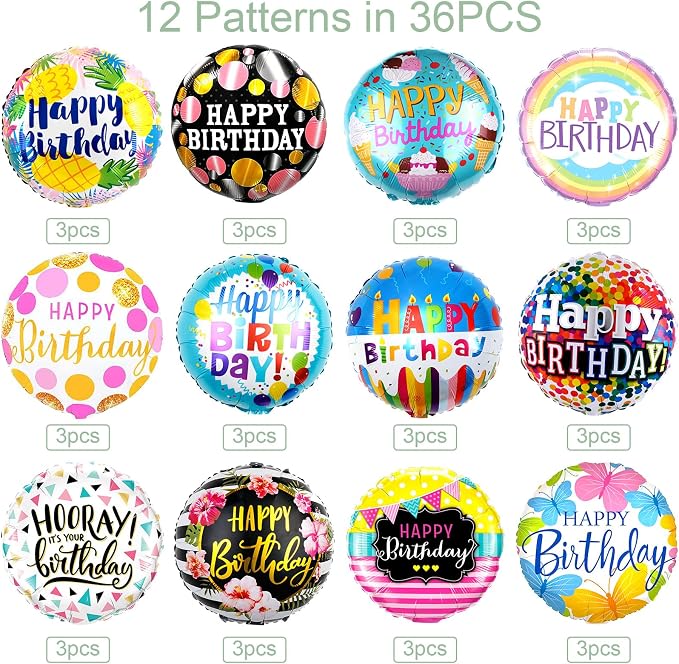 HILAVO 36PCS Happy Birthday Foil Balloons - Image 3