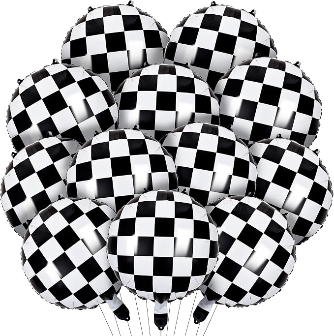 12 Pcs Checkered Balloons, 18 Inch Black and White Checkered Flag Foil Mylar by HTangparty