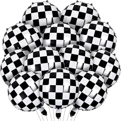12 Pcs Checkered Balloons, 18 Inch Black and White Checkered Flag Foil Mylar by HTangparty