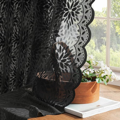 MIULEE Black Floral Lace Curtains 2 Panels, Light Filtering Rod Pocket Panels - Image 4