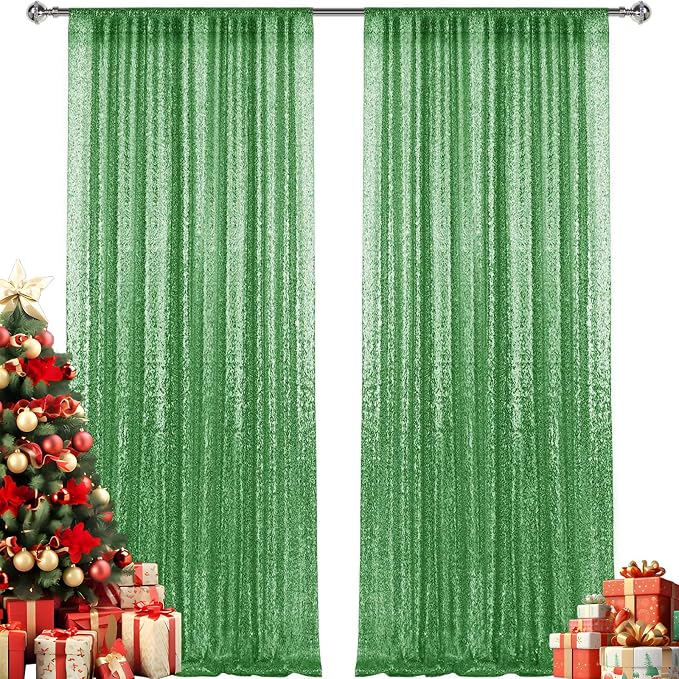 2×8FT-2PCS Grass Green Sequin Backdrop Curtains Panels, Photography Backdrop - Image 8