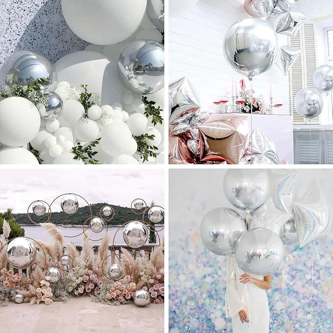 PartyWoo Metallic Silver Large Giant Foil 4D Balloons 20pcs Different Sizes | - Image 6