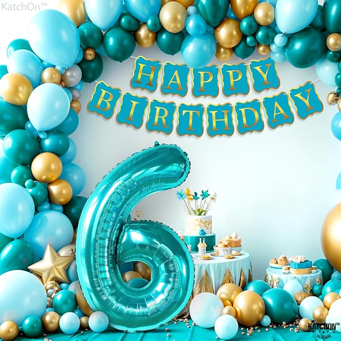KatchOn, Giant Teal Blue Number 6 Balloon - Image 3