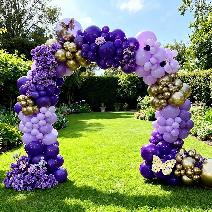 103pcs Purple and Gold Balloon Garland Arch Kit, 18/12/10/5 Inch Metallic Gold - Image 4