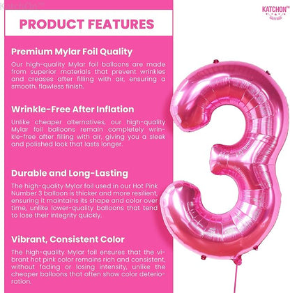 KatchOn, Hot Pink Number 3 Balloon 40 Inch | Number 3 Foil Balloon, 3rd Pink - Image 3