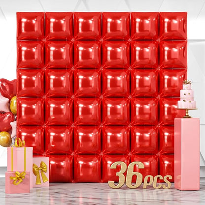 NISOCY 36PCS Metallic Red Square Foil Balloons Wall Backdrop | Double Sided Red by NISOCY