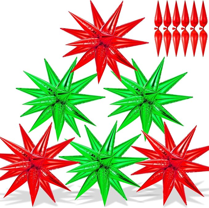 72 PCS Red and Green Star Balloons, Big 26 Inch Christmas Star Foil Balloons by GCTWFYK