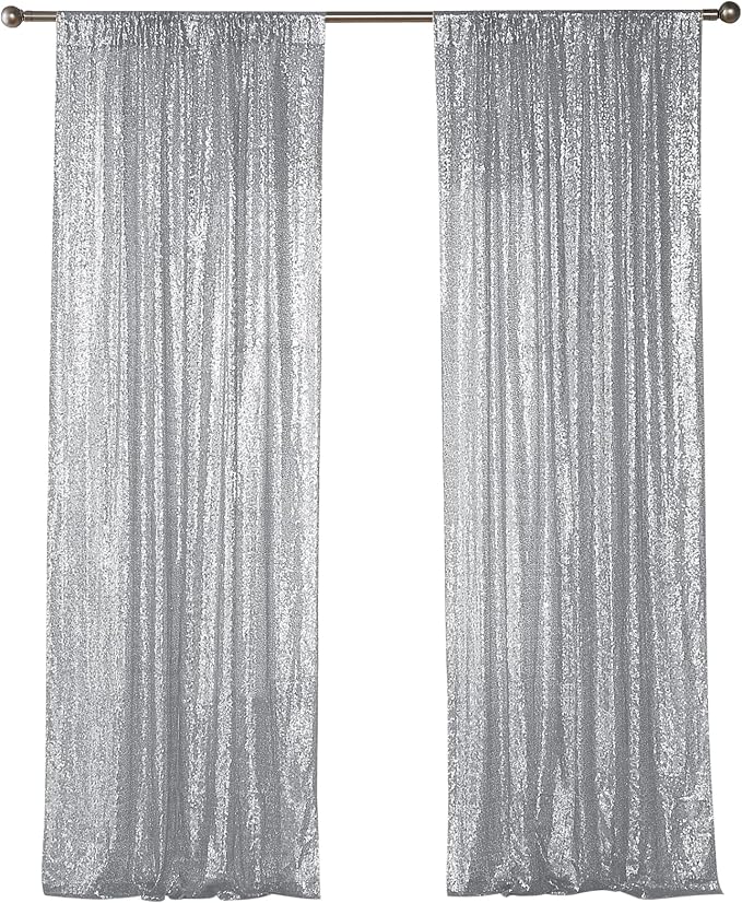 Sugargirl Silver Sequin Backdrop Curtain 2FTx8FT Glitter Background Drapes - Image 9