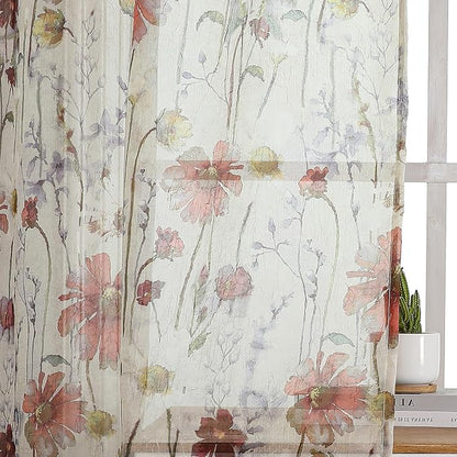 Crushed Sheer Cafe Curtains Kitchen Tiers 30 Inch Length 2 Panels, Printed - Image 6