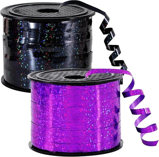 BEISHIDA 2 Pack 100 Yards Black Purple Curling Crimped Glitter Ribbon Balloon by Beishida