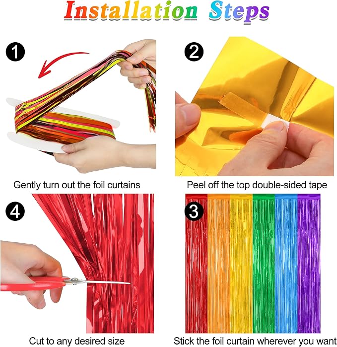 ZATAYE 12 Pack Rainbow Kindergarten Foil Curtain Streamer Decorations | Rainbow - Image 3
