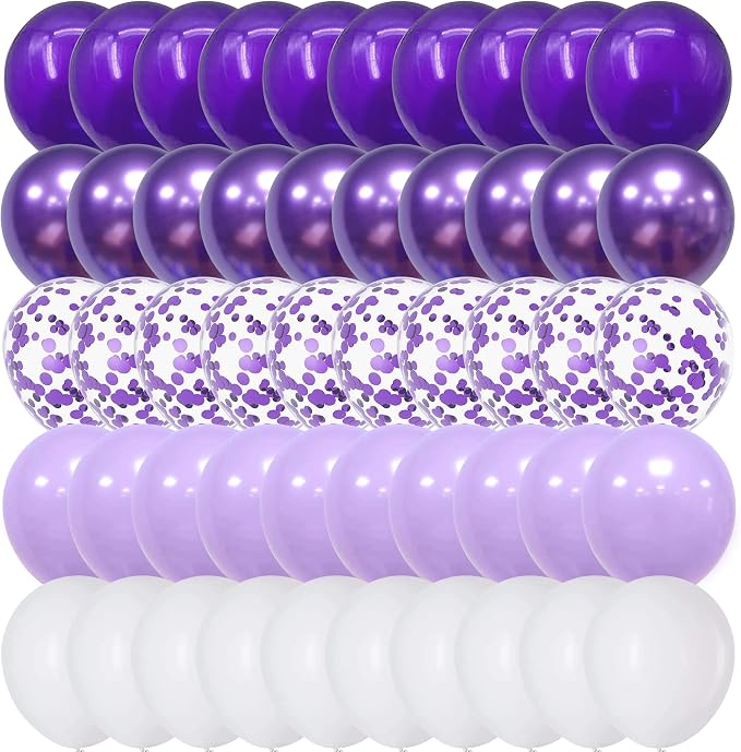 Balloon Purple and White, 60 Packs 12 Inch Dark Purple Light Purple Metallic by Togvu