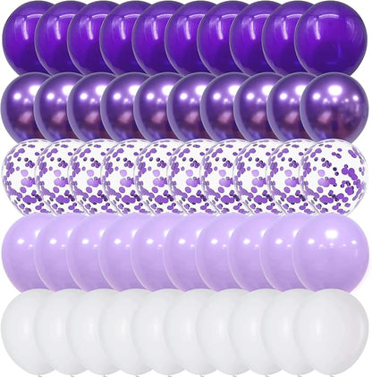 Balloon Purple and White, 60 Packs 12 Inch Dark Purple Light Purple Metallic by Togvu