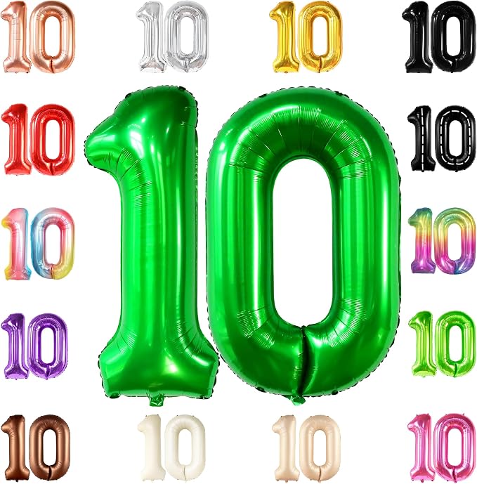 KatchOn Dark Green 10 Balloon Number 40 Inch, 10th Birthday Decorations | Dark by KatchOn