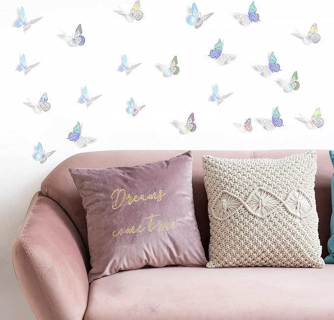 SAOROPEB 3D Butterfly Wall Decor, Removable Metallic Wall Sticker Room Mural - Image 4