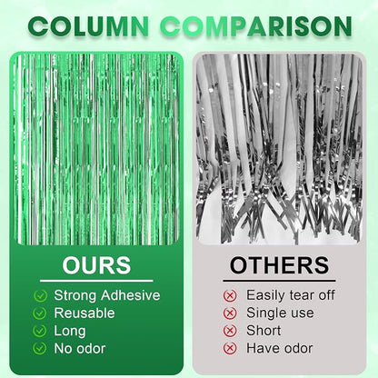 Voircoloria Laser Green Foil Fringe Backdrop Curtains, 3 Pack | Tinsel Streamers - Image 6