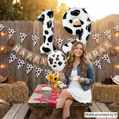 40 Inch Cow Print Number 19 Balloon Set, Giant Black & White Cowhide Foil Mylar - Image 6