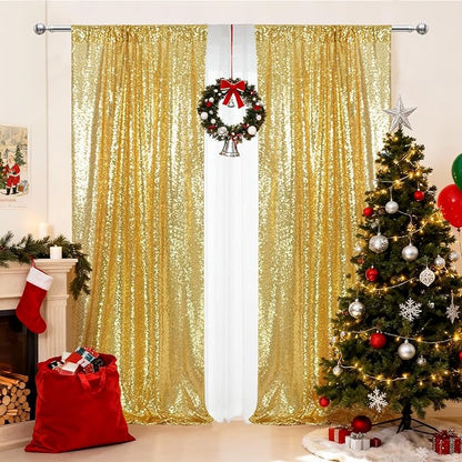 PartyDelight Gold Sequin Backdrop Curtains 2x8ft 2 Panels | Sparkly 3mm sequins - Image 4