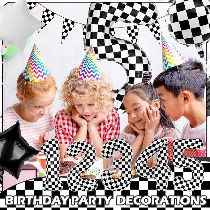 40 Inch Checkered Number Balloons 5 Black and White Foil Balloon - Image 4