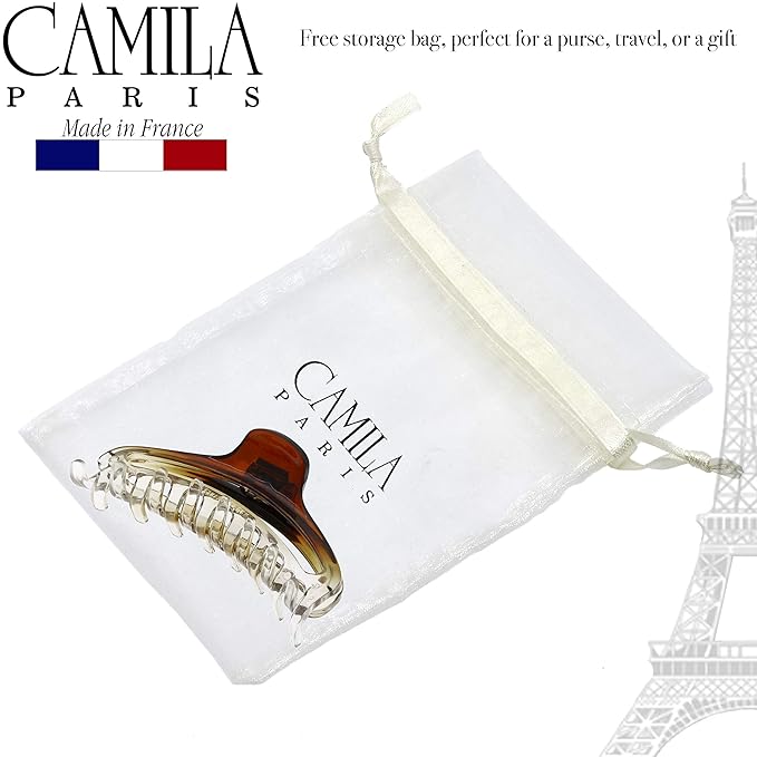 Camila Paris CP2380 French Hair Clip for Women, Medium Narrow, Brown / Cristal, Girls Hair Claw Clips Jaw Fashion Durable Styling Hair Accessories for Women, Strong Hold No Slip Grip, Made in France