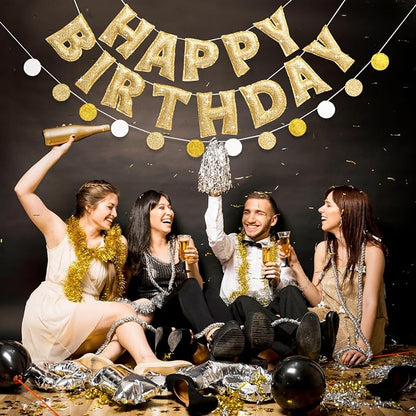 Pre-strung Gold Glitter Happy Birthday Banner Reusable Birthday Decorations | - Image 3