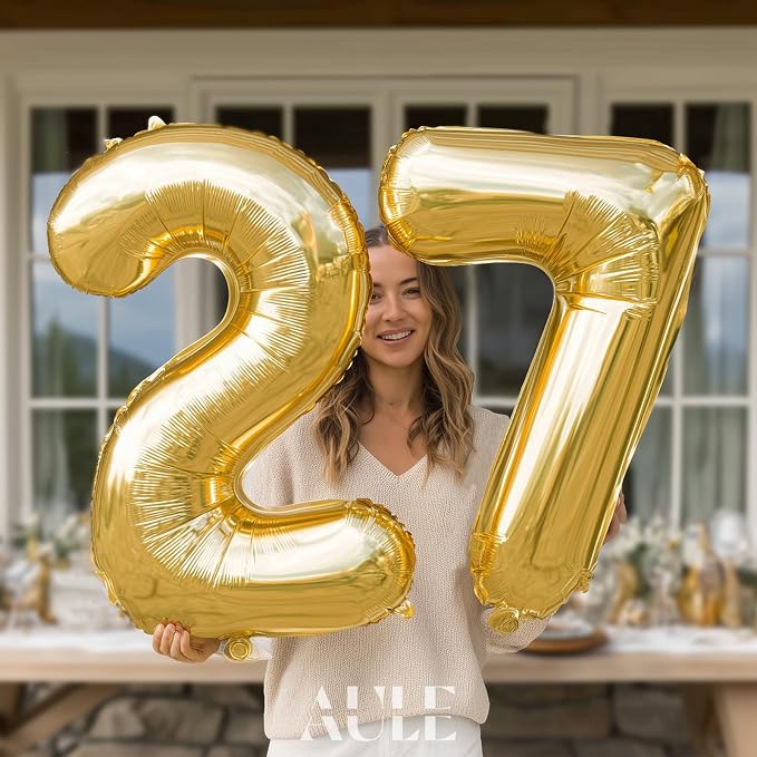 AULE 40 Inch Light Gold 27 Balloon Number Foil 0-9 Birthday Big Numbers | - Image 3