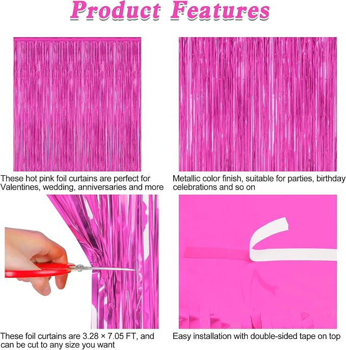 ZATAYE 2 Pack Rose Red Valentines Foil Curtain Streamer Decorations | Rose Red - Image 4