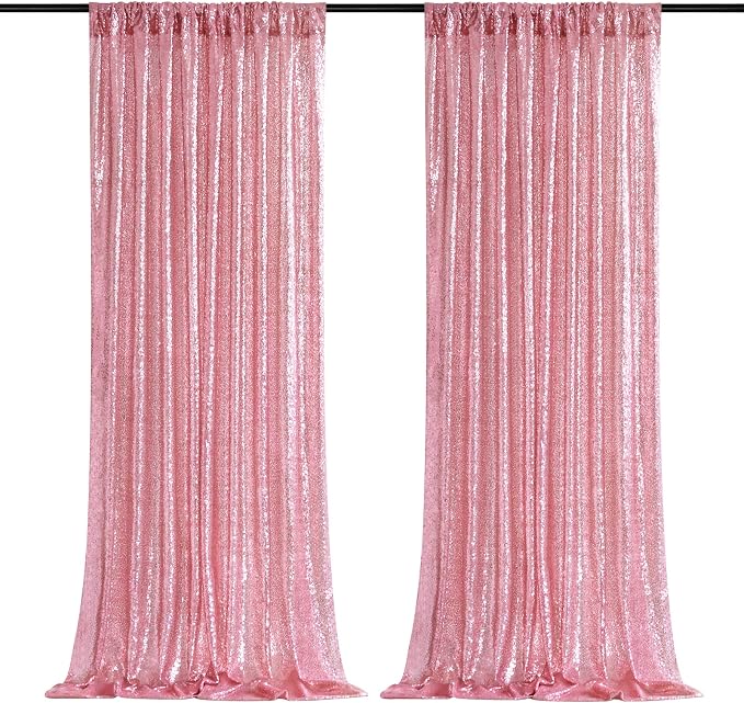 Pink Sequin Backdrop Curtains Party Photo Glitter Drapes 2 Pcs 2FTx8FT | by B-COOL