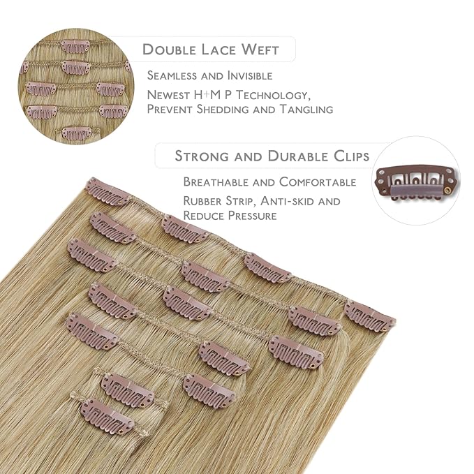 WENNALIFE Clip in Hair Extensions Real Human Hair, 20 Inch 120g 7pcs Clip in Hair Extensions Real Human Hair, Mixed Multi-tone Ash Brown Human Hair Remy Hair