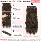 KooKaStyle Clip in Synthetic Hair Extensions Long Wavy 4PCS Thick Hairpieces Chestnut Brown Fiber Double Weft Natural Hair Extensions 20 Inch for Women