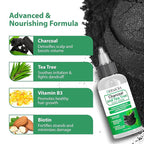 Scalp Serum with Charcoal + Tea Tree - Non GMO Scalp Moisturizer for Dry Itchy Scalp Relief - Fragrance Free Serum with Tea Tree Oil for Scalp Treatment - Rejuvenating Hair Serum with Vitamin