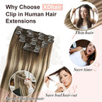 XDhair Clip in Hair Extensions 120g 22 Inch Chocolate Brown to Caramel Blonde Real Human Hair Extensions Balayage Clip in Hair Extensions Double Weft 6pcs (22inch, #4/27/4)